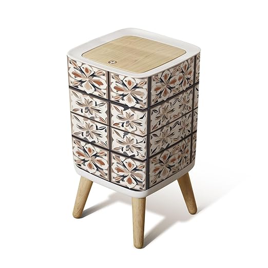 Small Trash Can with Lid Seamless Ceramic Tile Colorful Vintage Multicolor Pattern Wastebasket with Press Cover Dog Proof Garbage Can Waste Bin for Kitchen Bathroom Nursery 2.6 Gallon