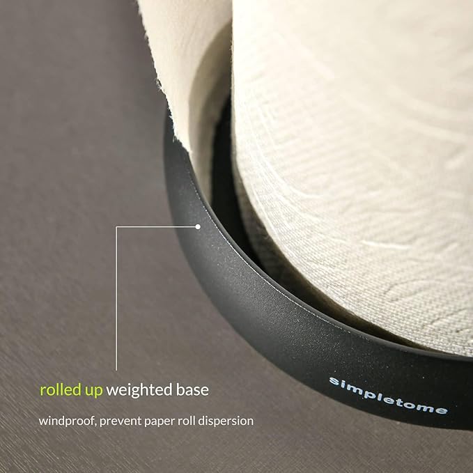 simpletome Paper Towel Holder Countertop Keep It Rolled Up Weighted Base (Matt Black)