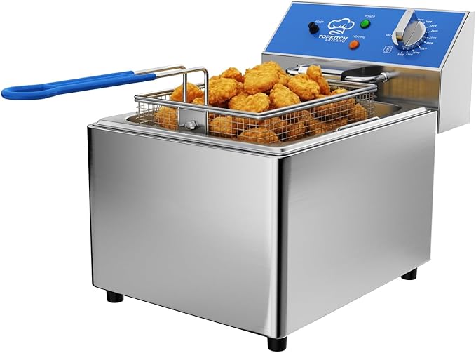 TOPKITCH 8L Professional Electric Fryer, 1800 W Commercial Electric Fryer Made of Stainless Steel with Basket, Temperature Control 80-200 °C, Fast Heating for Restaurant and Home