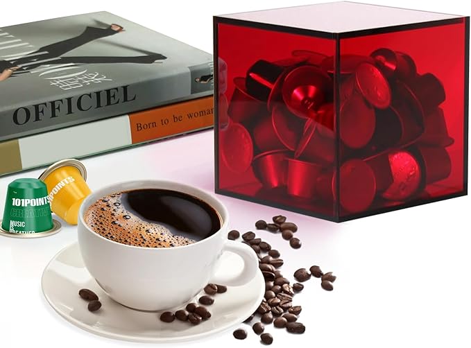Coffee Capsule Storage Box Coffee Pod Holder Organizers Accessories Anti Dust Durable Clear Acrylic Box for House and Office Use, Red, 5x5 In