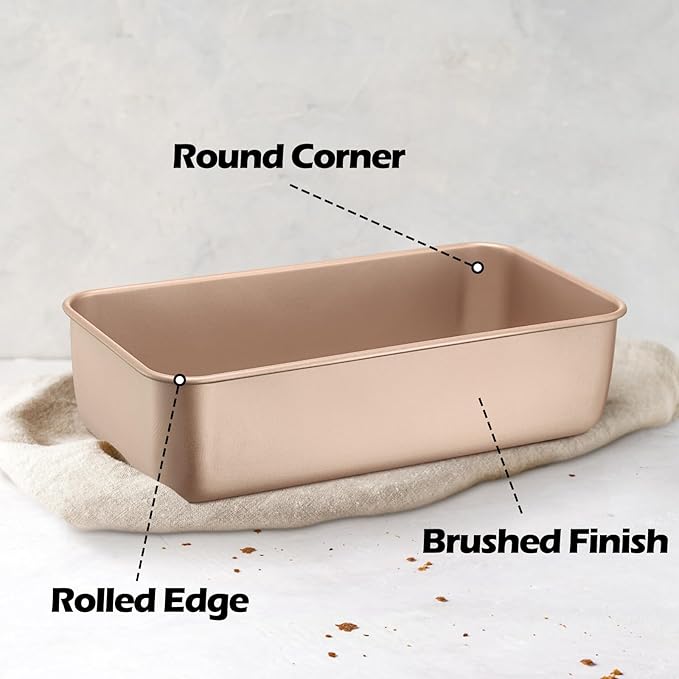 Leonyo 2 Pack Nonstick Loaf Pans for Baking Bread, 9x5IN Stainless Steel Loaf Pans for Homemade Bread Baking, Meatloaf, Bananas, Brownies, Lasagnas, Oven Safe, Rose Gold