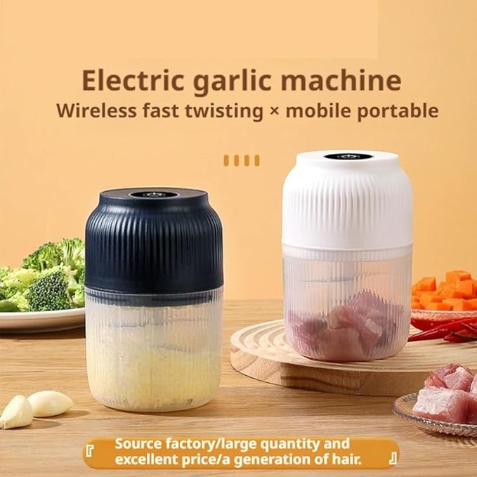 Electric Garlic Chopper,Mini Portable Veggie Cutter,Upgrade Electric Mini Garlic Chopper Set,Vegetable Chopper and Spiralizer with Container and Lid,USB Rechargeable (White)