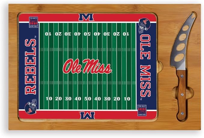PICNIC TIME NCAA Icon Glass Top Cutting Board & Knife Set, Cheese Boards Charcuterie Boards, Serving Platter, (Parawood & Bamboo)