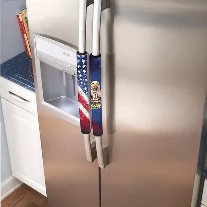 Fridge Door Handle Covers Set of 6 Kitchen Appliance Decor Handles Glove Anti-Slip Protectors 4th of July Refrigerator Decor Accessories, American Flag Eagle 250 Years Print