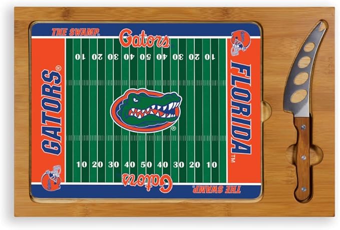 PICNIC TIME NCAA Icon Glass Top Cutting Board & Knife Set, Cheese Boards Charcuterie Boards, Serving Platter, (Parawood & Bamboo)