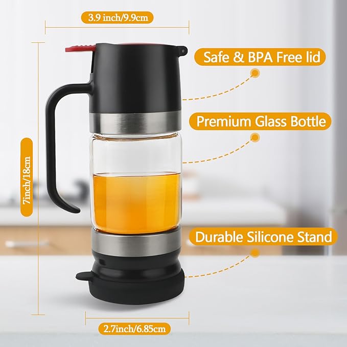 Glass Honey Dispenser,10 OZ Honey Pot with Handle,No Drip Honey Container Jar,Maple Syrup Dispenser,Ideal for Honey and Syrup,Black base