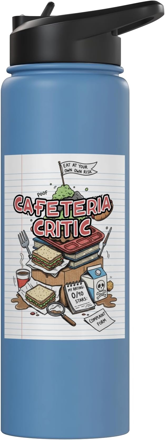 Cafeteria Critic - Student Lunch School Humor Food Chaos Stainless Steel Insulated Water Bottle