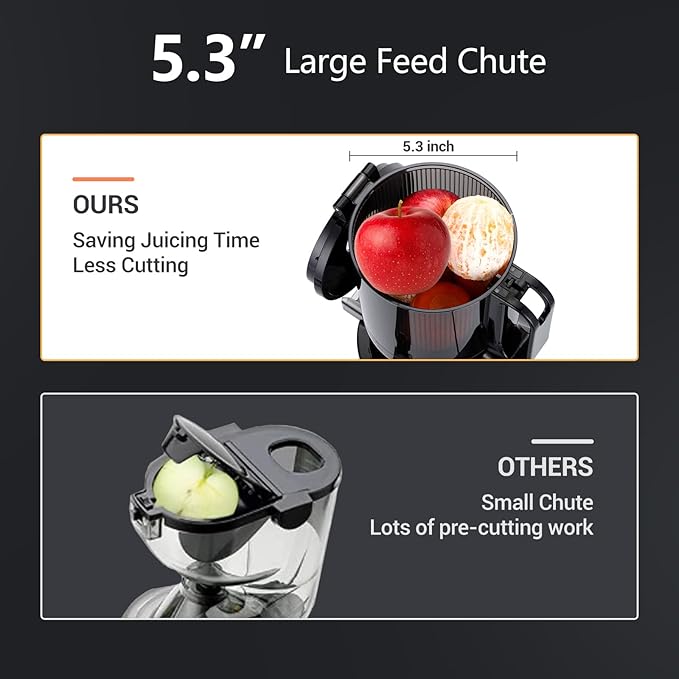 Cold Press Juicer Machine-Compact Juicer Machines Up to 92% Juice Yield 5.3" Wide Chute for High Nutrient Fruits Vegetables,Slow Masticating Juicer Easy Clean with Brush Pulp Measuring Cup Reverse