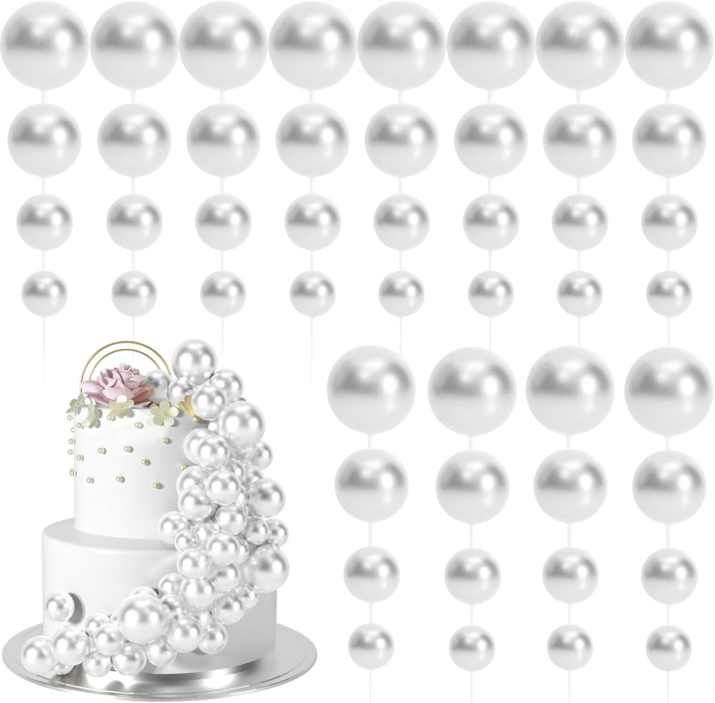 48 Pcs Silver Balls Cake Topper Decorations Balloon Cupcake Toppers Foam Cake Topper Balls Cake Balls Decorations for Birthday Party Wedding Anniversary Cake Decorating