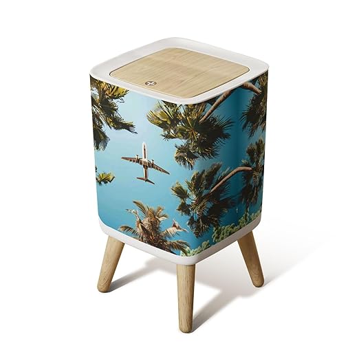 Small Trash Can with Lid Airplane Flight Tropical Vacations Wastebasket with Press Cover Dog Proof Garbage Can Waste Bin for Kitchen Bathroom Nursery 2.6 Gallon