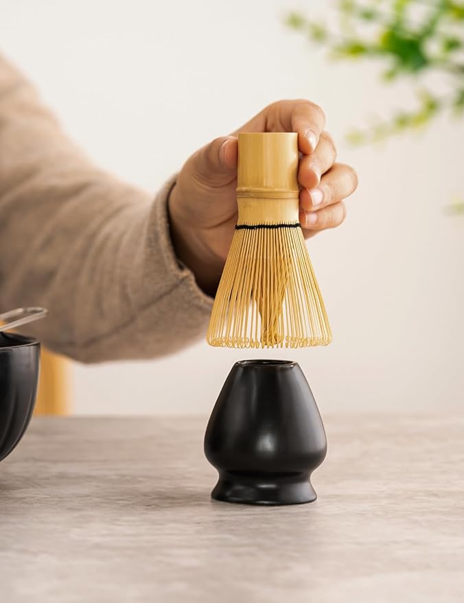 TANG PIN Premium Matcha Set - Traditional Japanese Matcha Making Kit with Spout Bowl (Chawan), Bamboo Whisk (Chasen) & Holder Stand - Complete Matcha Maker Starter Tools for Matcha Tea & Latt (Cat)