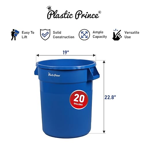 PLASTIC PRINCE 20 Gallon Round Trash Can Container Blue Plastic Commercial Garbage Bin for Home Garage Restaurants Warehouses