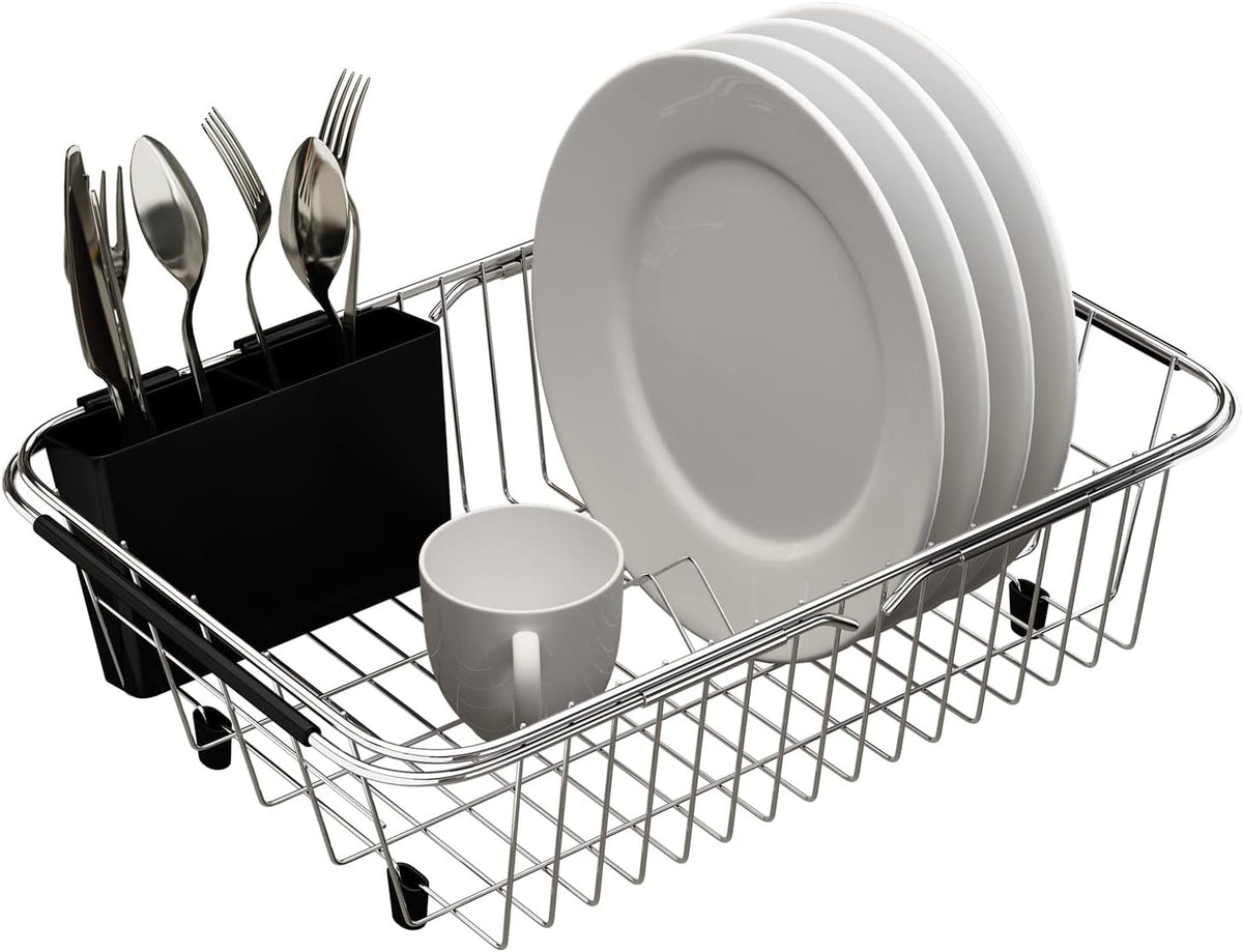 Adjustable Over Sink Dish Rack Stainless Steel Dish Drying Rack On Counter or in Sink, Rustproof