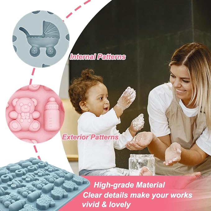 2 Pack Baby Shower Molds Silicone, 35 Cavity Baby Feet Molds with 3D Bottle Pacifier Onesie Carriage Bear Patterns for Baby Shower Party, Birthday, Candy, Chocolate, Cake Decorations Cupcake Topper
