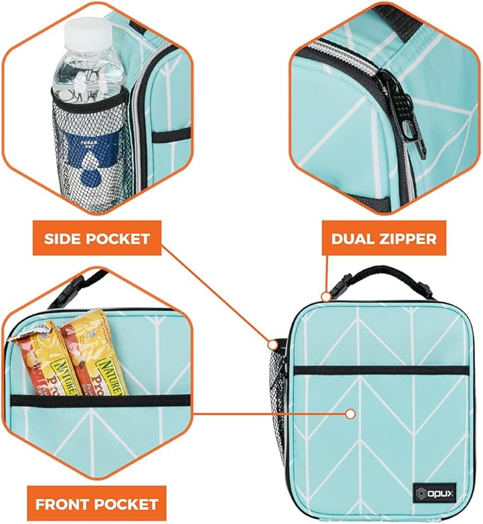 opux Premium Insulated Lunch Box, Soft School Lunch Bag for Kids Boys Girls, Leakproof Small Lunch Pail Men Women Work, Reusable Compact Cooler Tote Lunchbox for Office Adult, Teal