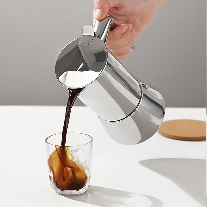 4 Cups Food-Grade Thickened Stainless Steel Moka Pot - Non-Coated Italian Greca Espresso Maker 200ml (6.8oz), Manual Stovetop Coffee Maker with Safety Valve, Suitable for all Types of Hobs