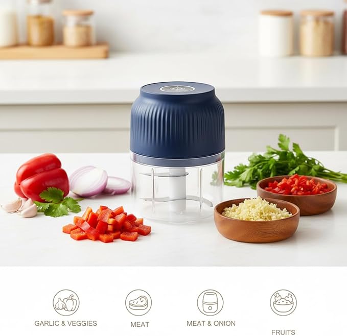2026 Upgraded Household Electric Garlic Crusher, Capacity Electric Garlic Chopper, Mini Portable Veggie Cutter, 4 Sharp Stainless Steel Blades Mini Electric Food Chopper, Easy to Clean (White)