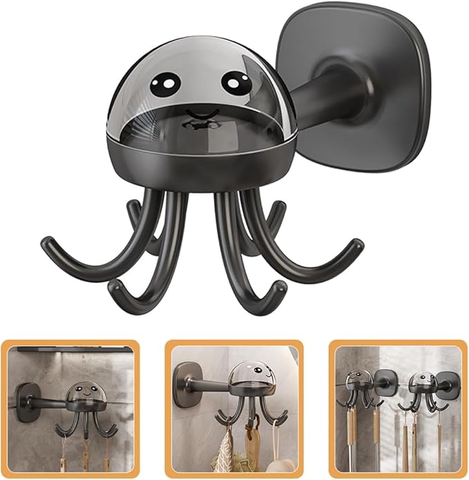 PRETYZOOM Rotating 6-Claw Kitchen Utensil Hook Rack Wall-Mounted Holder Organizer, Space-Saving Hanging Storage for Cooking Spoons, Spatulas, Black