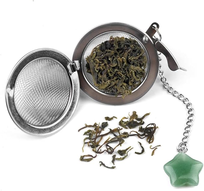 5 Pcs Tea Filter Stainless Steel with Star Crystal Energy Stone Tea Strainers with Fine Mesh Extend Chain Hook Tea Ball Infuser for Loose Tea Leaves Spices Seasonings