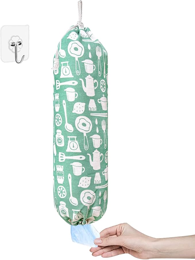Plastic Bag Holder, Wall Mount Plastic Bag Organizer, Shopping Bags Carrier, Washable Large Grocery Bag Storage Dispenser for Home Kitchen Travelling, Free Adjustment with Drawstring (kitchen)