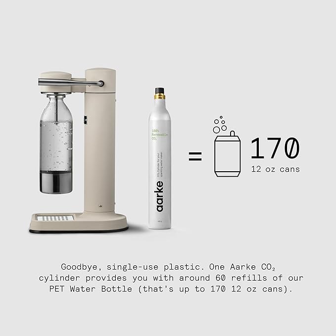 Aarke Carbonator lll, Sparkling & Carbonation Water Machine, Stainless Steel with PET BPA-Free Reusable Bottle Volume 1L/34 fl oz (Sand)