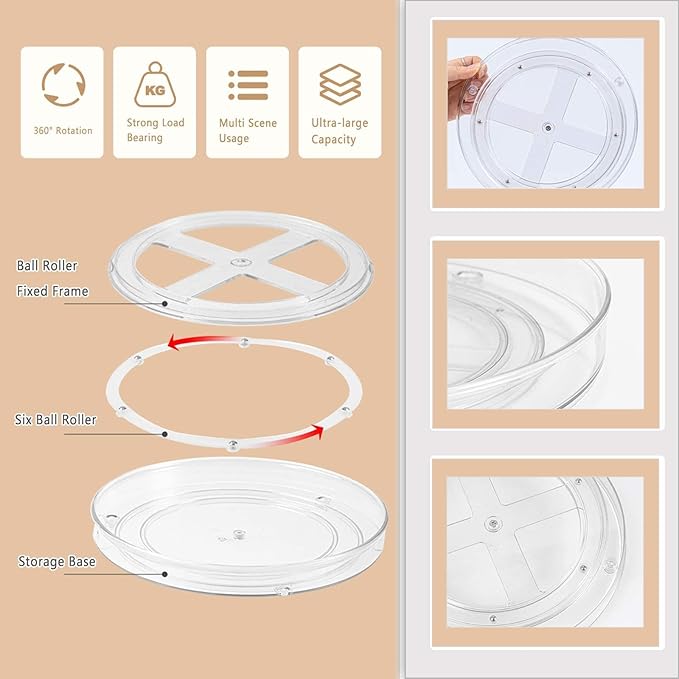 Roninkier Lazy-Susan Spice Rack Organizer - Rotating Storage Turntable for Kitchen, Pantry, Cabinet, Refrigerator, Countertop