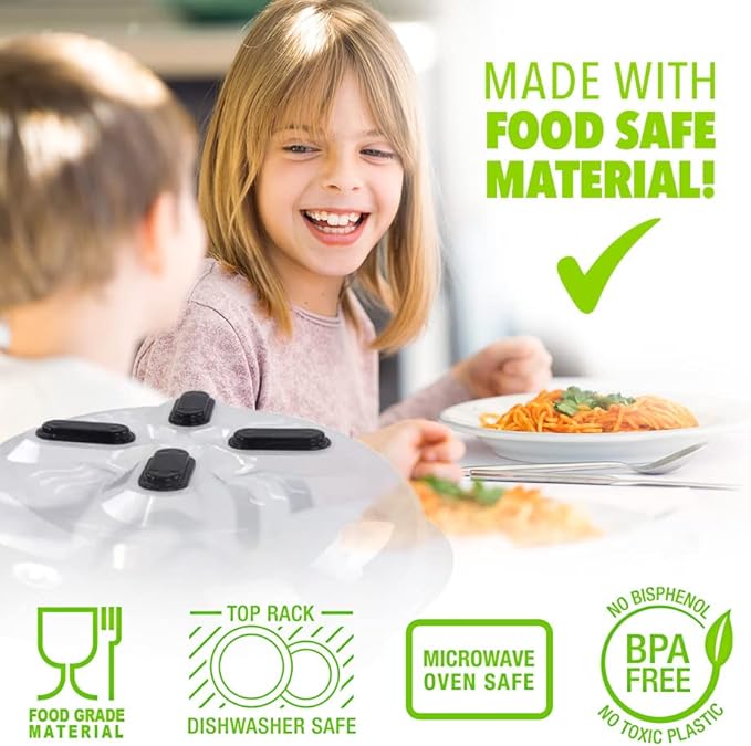 HOVER COVER Magnetic Microwave Splatter Cover, Clear Microwave Cover for Food - Vented & Magnetic, 12-inch, Food Grade Plate Cover, BPA Free - Black