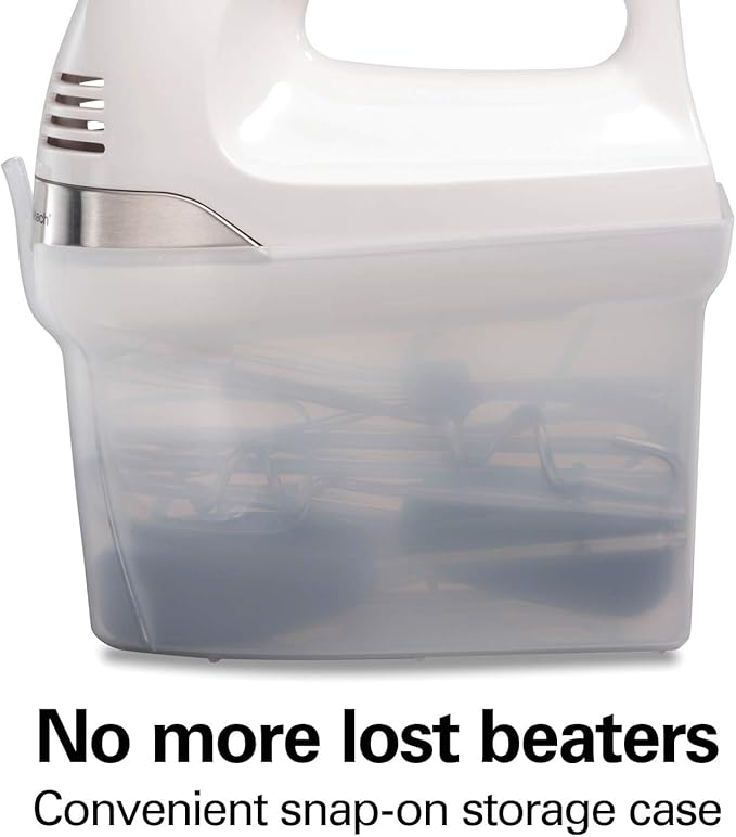 Hamilton Beach 6-Speed Electric Hand Mixer with Whisk,Dough Hooks and Easy Clean Beaters,Powerful 275 Watt Motor,Snap-On Storage Case,White,(Pack of 2)