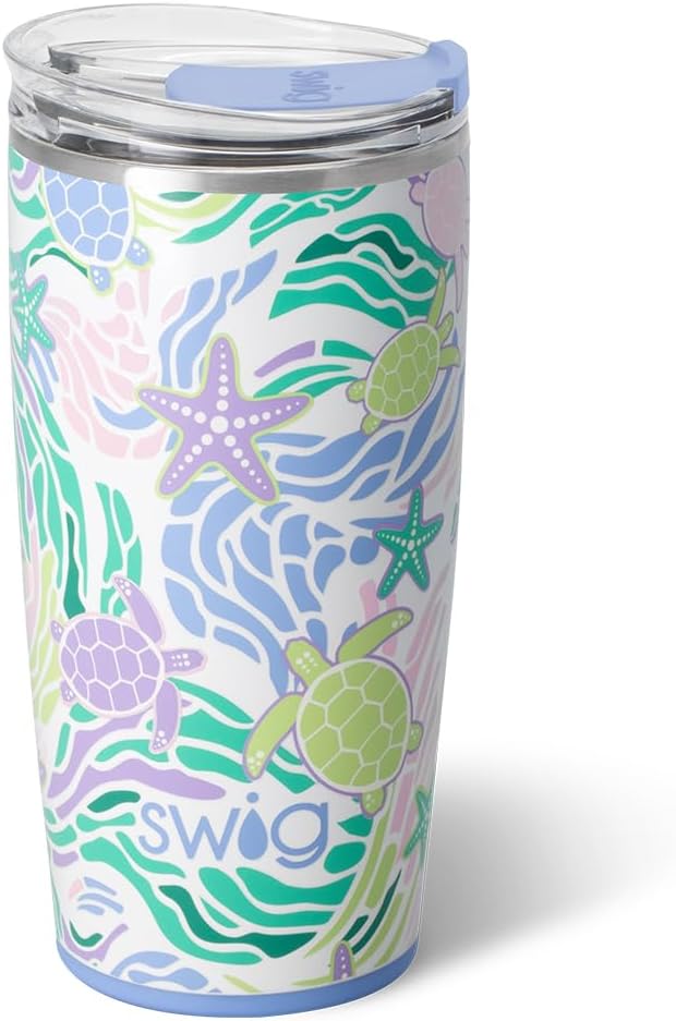 Swig Life 22oz Insulated Tumbler, Travel Coffee Tumbler with Lid, Cup Holder Friendly Travel Coffee Mug, Stainless Steel, 22 oz Tumblers, Reusable Insulated Mug with Lid (Sea Swirl)