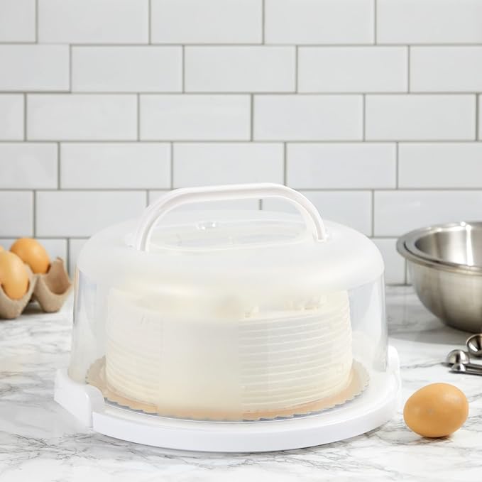 Juvale Round Cake Carrier - Secure Lid & Handle Storage Container - Collapsible Reusable Plastic Container for Cakes, Pies & Cupcakes - 12" Dia x 5.9" H