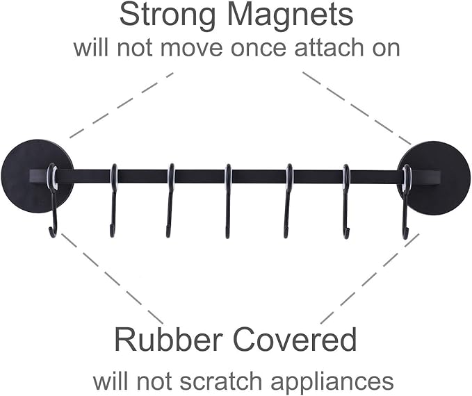7 Hooks Magnetic Utensil Holder Untensil Rack Tool Hanger Organizer for Refrigerator, Metal Cabinet, Metal Stove, Grill, BBQ