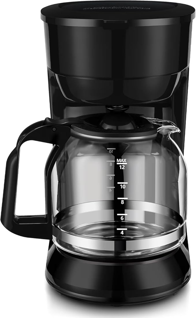 12-Cup Coffee Maker with Easy On/Off Switch, Easy Pour, Non-Drip Carafe with Removable Filter Basket,Keep Hot Plate,Clear Water Level Window Coffee Machine, Black (Black)