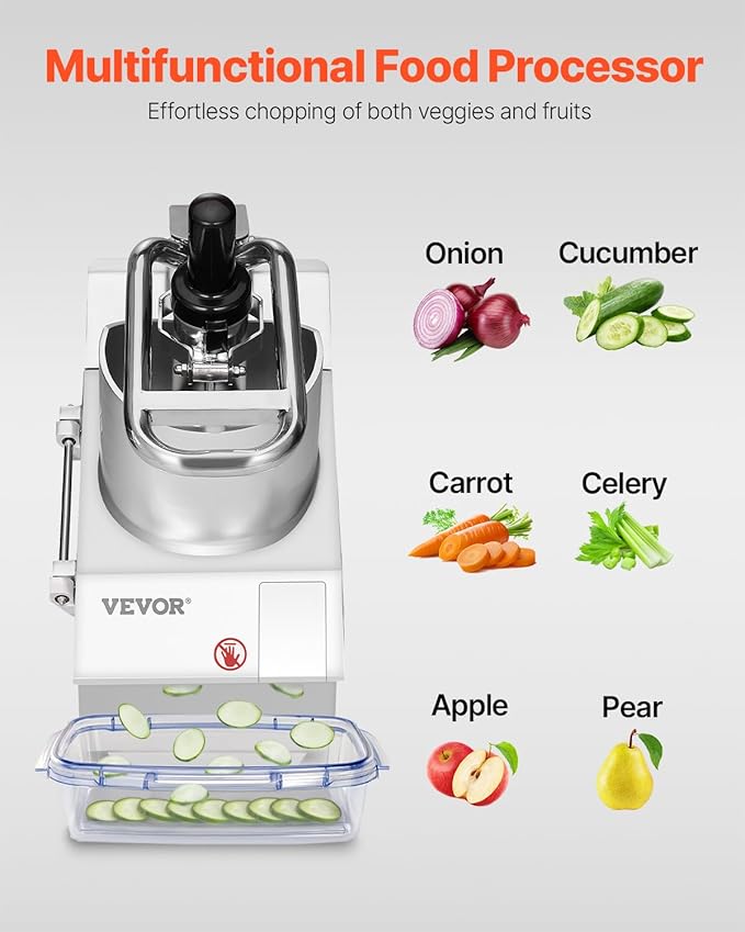 VEVOR Food Processor & Vegetable Chopper, 2 Feeding Holes Food-Grade Stainless Steel Food Processor Chopper with Detachable 6 Blades, 3mm/5mm/7mm/10mm Shredder, 2mm/4mm Slicer, for Vegetables, Fruit