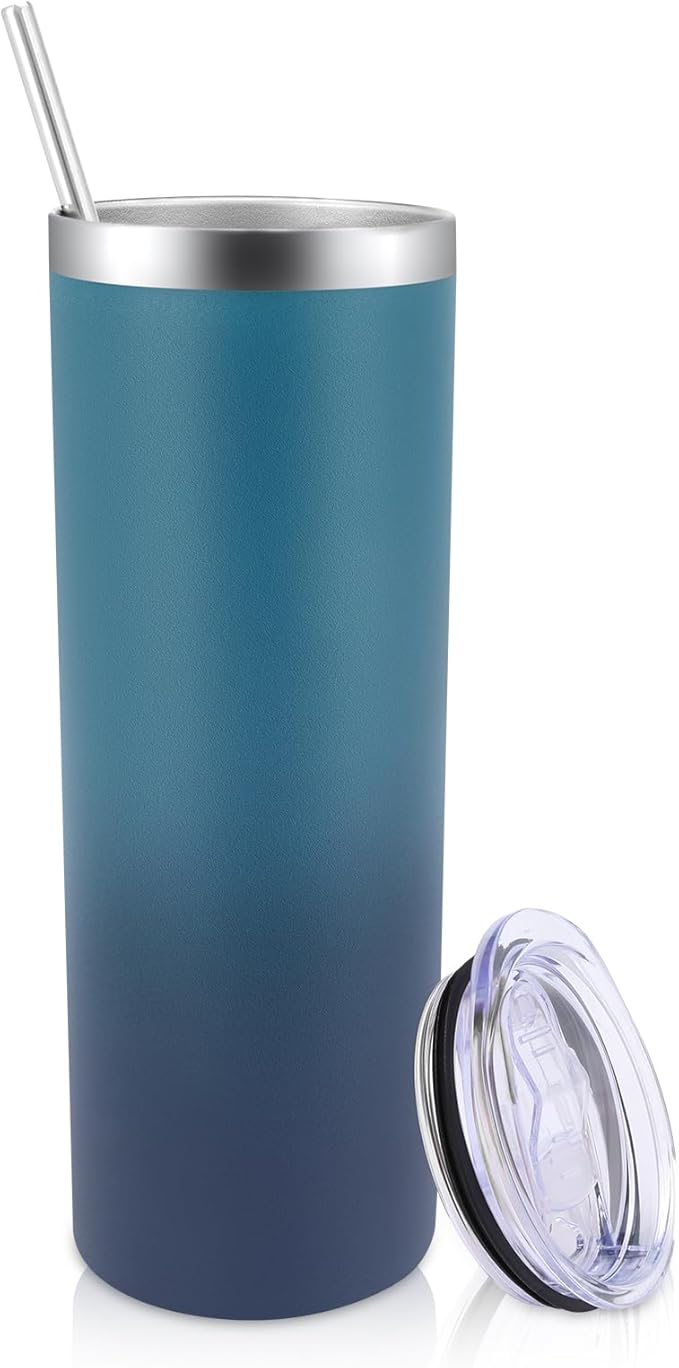 Volhoply 20 oz Skinny Tumbler with Lid and Straw, Stainless Steel Straight Tumblers Cup, Vacuum Insulated Coffee Mug for Home, Office, Travel, DIY (Dark Night,1 Pack)