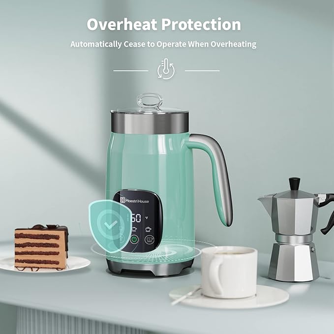 Maestri House Milk Frother, Variable Temp and Froth Thickness Milk Frother and Steamer, 14.1OZ/400ML Smart Touch Control Foam Maker, Memory Function for Latte, Warm Milk, Hot Chocolate (Blue)