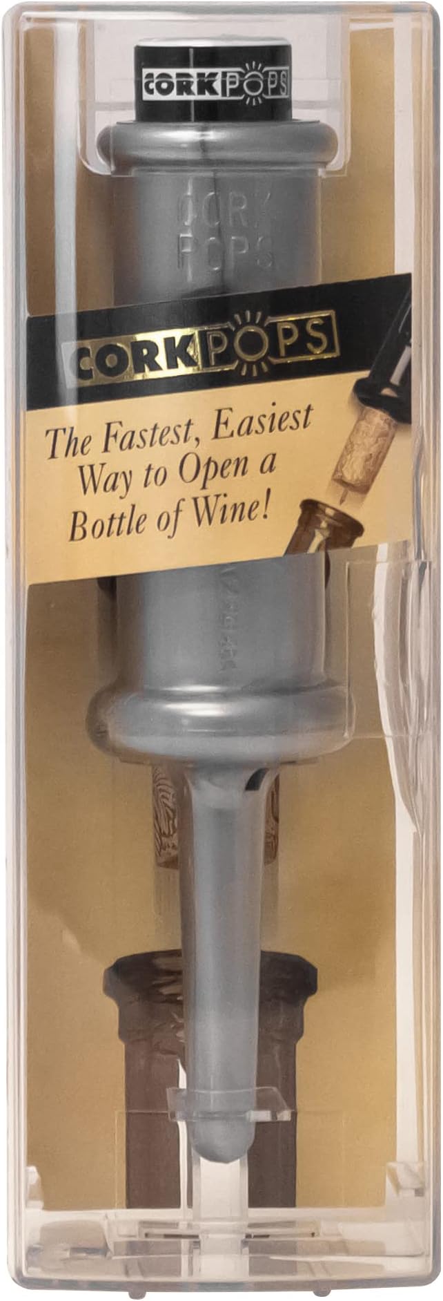 Cork Pops Original Wine Bottle Opener, 6.5 Inch – Made in USA, Effortless Push-Button Cork Removal, Includes Cartridge (Opens Up to 60 Bottles) (Silver, 1 Cartridge)