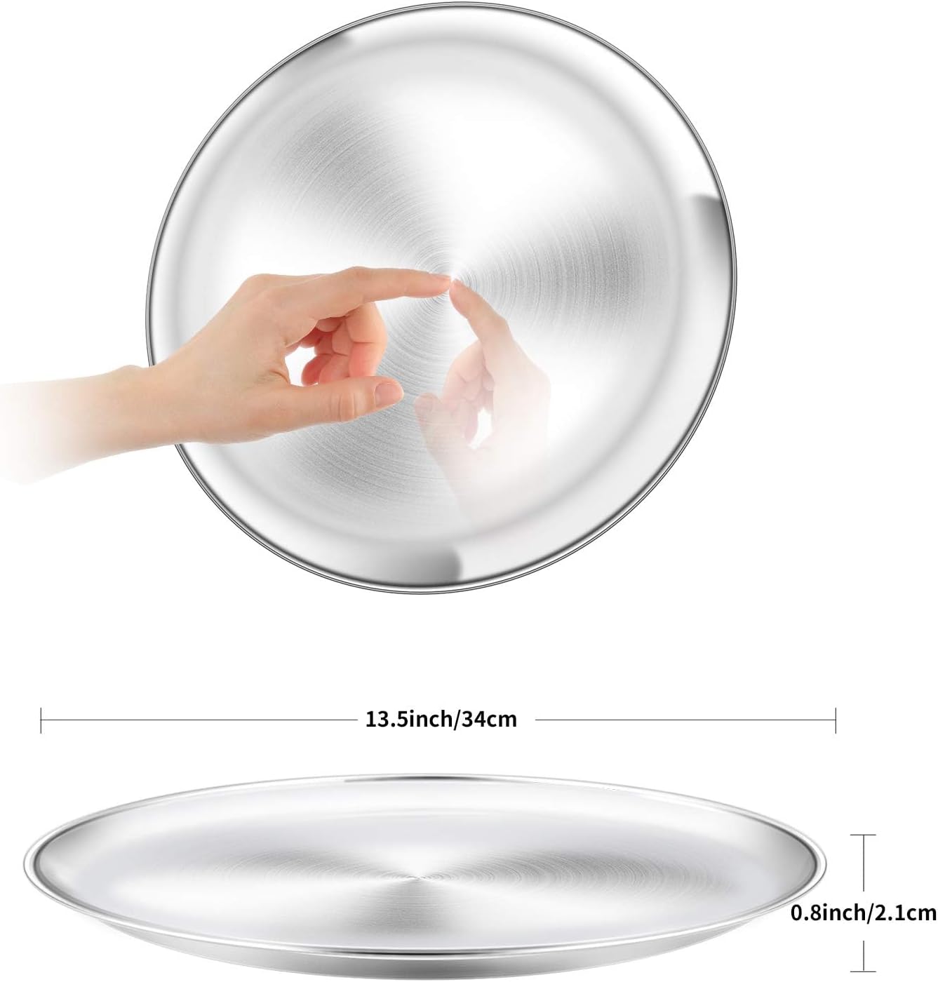 13½ inch Pizza Pan Set of 2, Stainless Steel Pizza Tray, Round Pizza Dish Plate For Oven Baking, Healthy & Heavy Duty, Rust Free & Dishwasher Safe