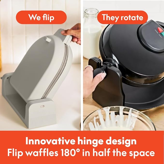 bella Flip-n-Store Waffle Maker with EverGood™ Ceramic Nonstick Coating, Fits-anywhere™ Kitchenware, Power Indicator Light, Cool Touch Handle & Cord Wrap, 7” Wide & 1" Deep Plates, 1000 Watt, Oatmilk