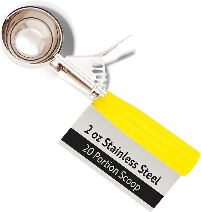 Restaurantware Met Lux 2 Ounce Portion Scoop 1 Trigger Release Cookie Scoop - With Yellow Handle Stainless Steel Disher For Portion Control Scoop Cookie Dough Cupcake Batter Or Ice Cream