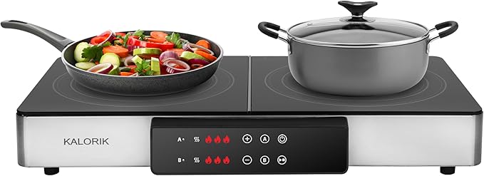Kalorik Electric Griddle & Double Burner Cooktop MAXX Series 2-in-1 Cooker 22-Inch Cooking Surface 500F Max Temperature Teppanyaki Griddle Plate, 1800-Watts, Stainless Steel