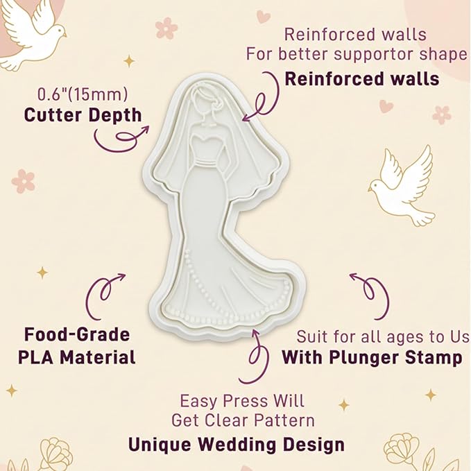 Wedding Cookie Cutters Cutter Ring Molds 3.5" with Plunger Stamps Baking Dough Tools Cake Shapes PLA Accessories for Birdesmaid Decorative Party Kitchen Supplies