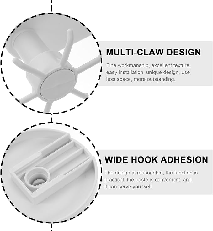 SUPVOX 2pcs Nail-Free Adhesive Kitchen Utensil Hooks with 360° Rotatable Six-Claw Design, Plastic Wall and Ceiling Mounted Storage Organizer for Cooking Tools and Sundries