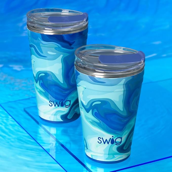 Swig Life 18oz Party Cup, Stackable Insulated Travel Coffee Tumbler with EZ Slider Lid, Cup Holder Friendly Travel Bottles, Stainless Steel 18 oz Tumbler, Reusable Coffee Mug (Blue Lagoon)