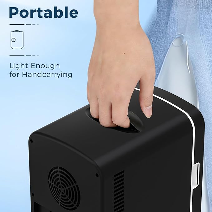 Antarctic Star Compact Refrigerator, Portable Mini Fridge, Skin Care 4L Capacity/6 Cans, for Bedroom, Car, Office & Dorm, Small Cooler for Cosmetics, Magnetic Brushed Stainless Steel Door,Black
