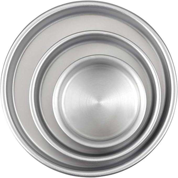 Wilton Aluminum Round Cake Pan Set, 3-Piece for Tiered Cakes, Durable, Even Heating, Rust-Resistant, Professional Bakeware, 4, 6, 8 in., Package May Vary