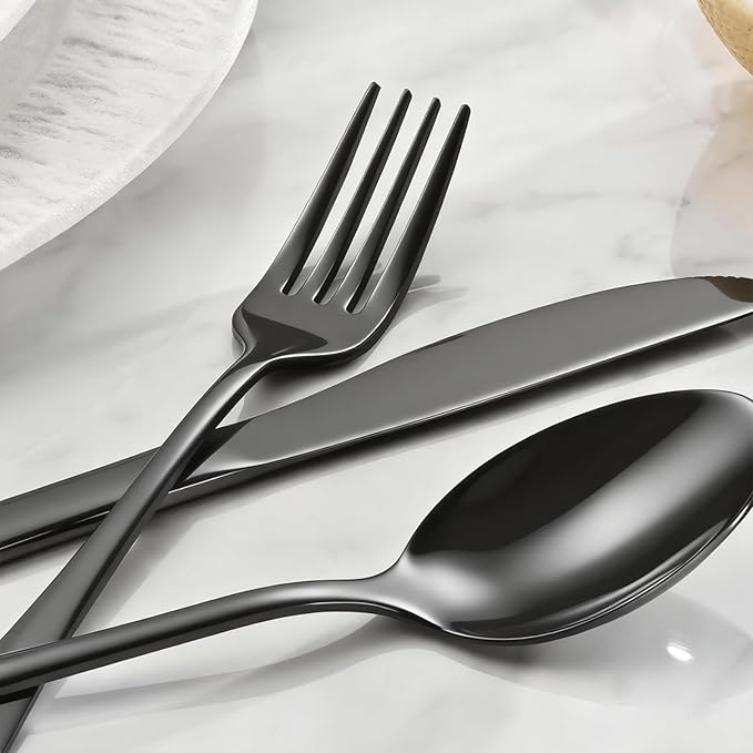 60 Piece Black Silverware Set - Service for 20, Stainless Steel Flatware Cutlery Set Include Knives Spoons Forks, Black Bulk Silverware for Wedding, Restaurant, Home, Dishwasher Safe