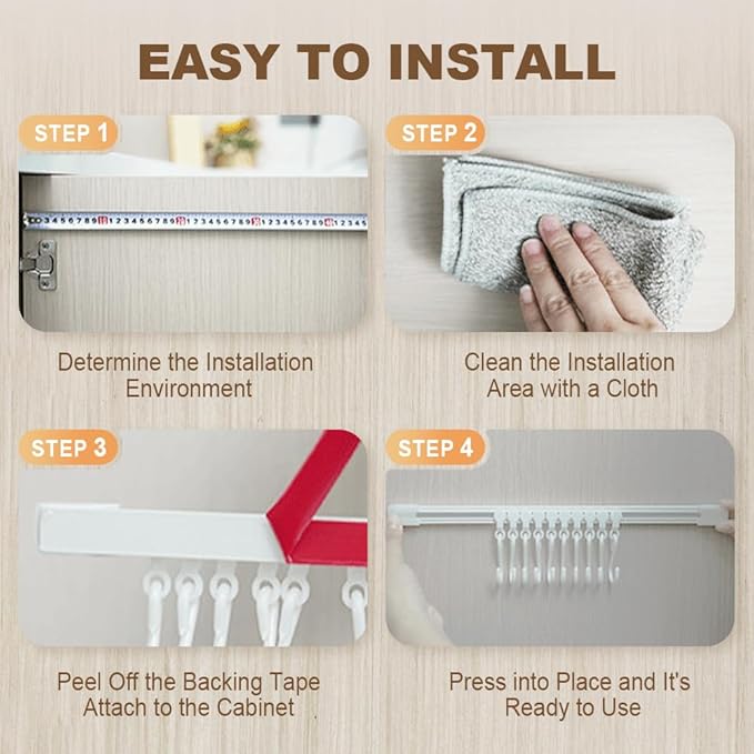 Multifunctional Slide Rail Hook,Kitchen Utensil Hanging Rack Wall Mounted Hanger,Space Saving Utensil Holder with 10 Hooks ,Sliding Track Hook No Drilling Hanger for Home Office (Length 40cm/1pcs)