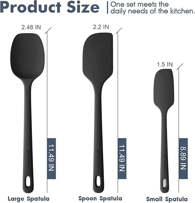 3 Pieces Silicone Spatula Set, Food Grade Rubber Spatula, Upgrade Strong Handle with Ergonomic Grip, Heat Resistant for Nonstick Cookware, Cooking
