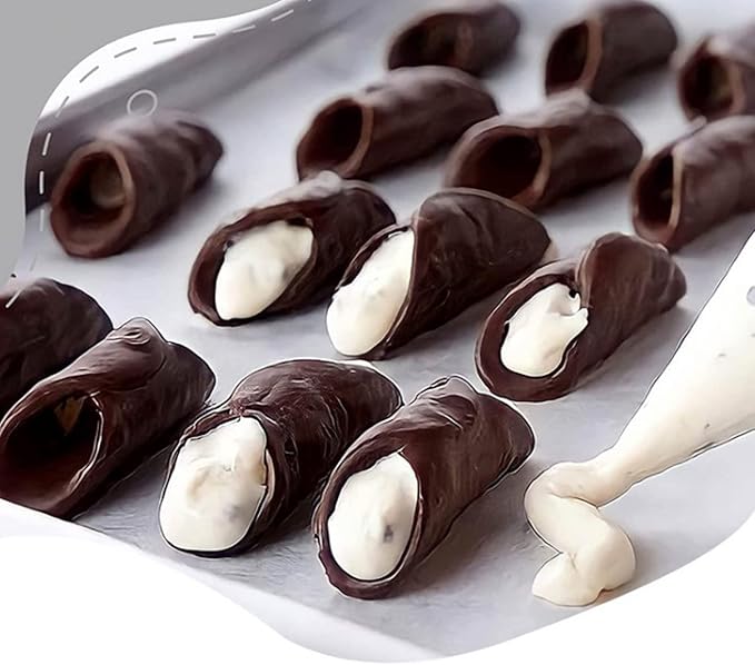 Joyeee 16-Pack Cannoli Tubes Molds Set, With 4.7 Inch Non-Stick Tubes, Large, Reusable Piping Bag, Brush and Stainless Steel Tips, Forms Kit for Croissant Shells and Cream Roll Baking
