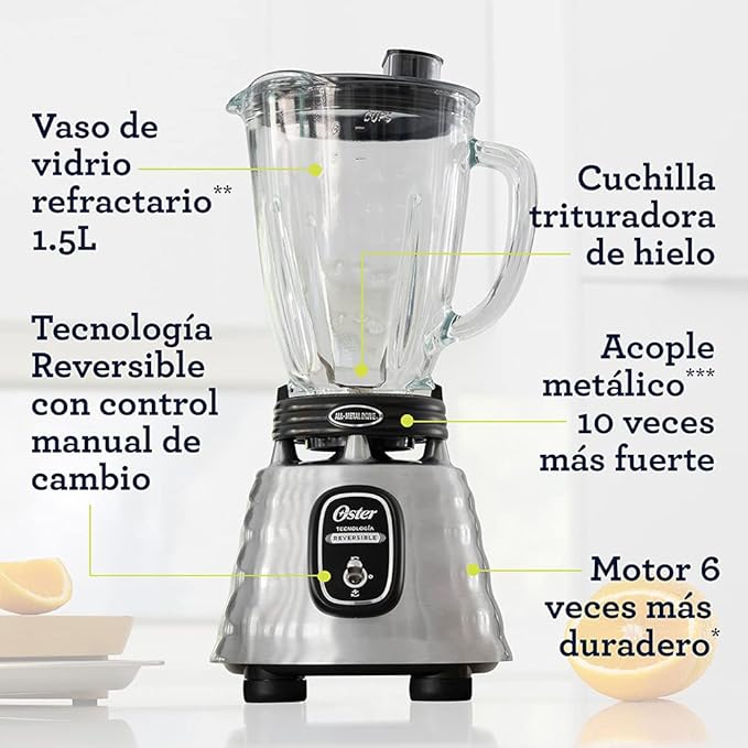Classic blender Oster reversible chrome glass jar BLSTBESTE013